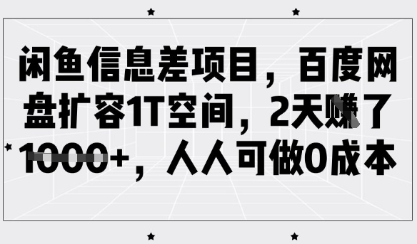 闲鱼信息差项目，百度网盘扩容1T空间，2天收益1k+，人人可做0成本-柒浠资源网