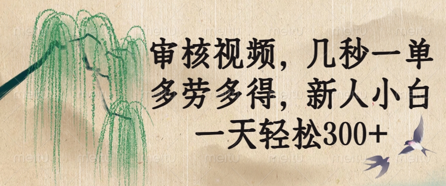 审核视频，几秒一单，多劳多得，新人小白一天轻松300+-柒浠资源网