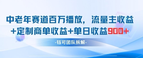 中老年赛道百万播放+流量主收益+定制收益,单日收益9张-柒浠资源网
