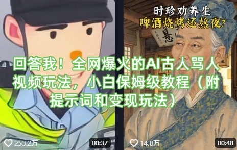 回答我！全网爆火的AI古人骂人视频玩法，小白保姆级教程(附提示词和变现玩法)-柒浠资源网
