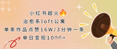 小红书超火的治愈系loft公寓，单条作品点赞16W，3分钟一条，单日变现数张-柒浠资源网