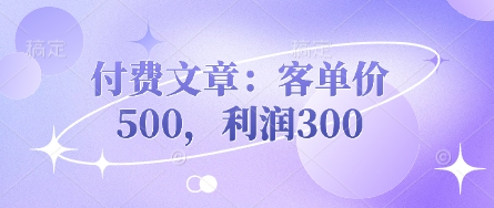 付费文章:客单价500,利润300-柒浠资源网