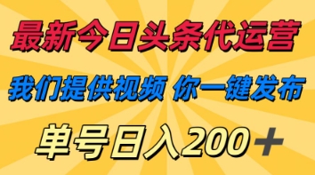 最新今日头条代运营，我们提供视频，你一键发布，单号日入200+【揭秘】-柒浠资源网