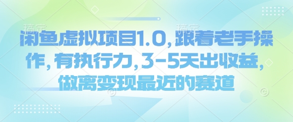 闲鱼虚拟项目1.0，跟着老手操作，有执行力，3-5天出收益，做离变现最近的赛道-柒浠资源网