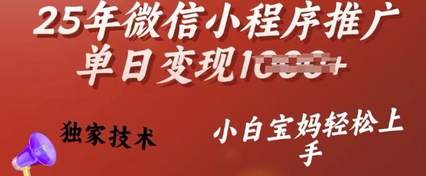 25年微信小程序推广单日变现多张,独家技术,小白宝妈轻松上手【揭秘】-柒浠资源网