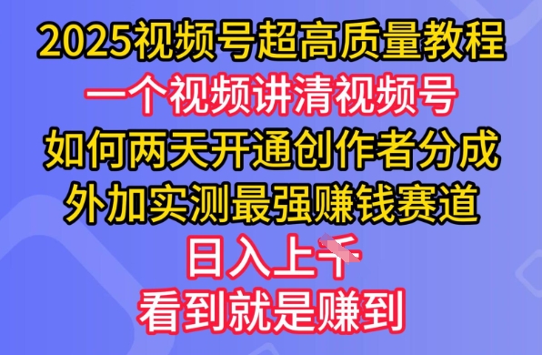 2025视频号超高质量教程，两天开通创作者分成，外加实测最强挣钱赛道，日入多张-柒浠资源网